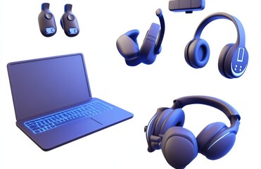 Fototapete - A set of 3D icons depicting gaming gadgets. The icons feature game consoles, game pads, and VR headsets.