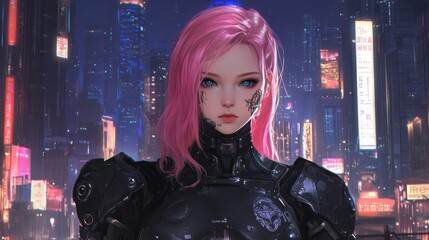 Poster - Gaming character with cyberpunk elements, illustrating a fantasy concept