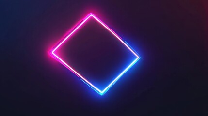 Poster - This is a 3D render featuring a square glowing in the dark, pink blue neon light, illuminated frame design. Abstract cosmic colors with glowing neon lights. Neon frame with rounded corners.