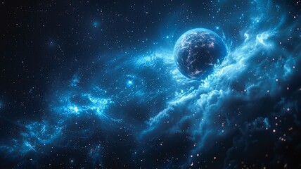 Fantastic galactic background style, blue and black planet. Generative AI