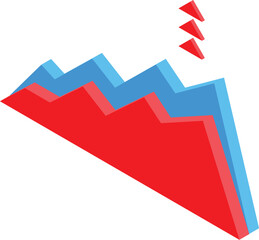 Poster - 3d rendering of a red and blue graph, illustrating market volatility