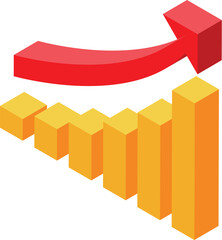 Wall Mural - Concept of business growth shown by a red arrow passing over growing yellow chart bars