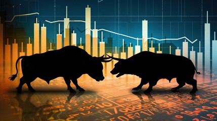 Poster - Bull and bear face off abstract stock market background