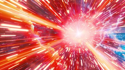Poster - Abstract light streaks in red white dynamic energetic explosion background