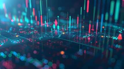 Poster - A stock market chart with candlestick graphics and dynamic lines, representing the vast landscape of financial data and trading activities in an immersive digital environment. 