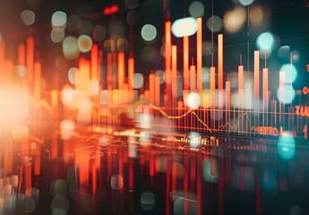 Poster - stock market chart background with blurred financial data and candlestick charts for business and money.