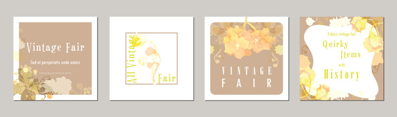 Wall Mural - Set with four square floral invitation posters