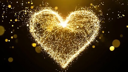 Canvas Print - golden heart sparkle: a shimmering heart shape formed by golden particles against a black background