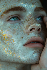 Aufkleber - A person with unusual and rare skin texture, presented in a soft-focus, dreamlike setting,