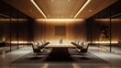 © EZZYECODE - Modern conference room with elegant lighting and minimalist design, suitable for meetings and presentations in a corporate environment.