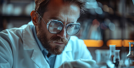 Aufkleber - Scientist working at the laboratory. microscope and innovation with a man in a laboratory for medical research or experiment. Healthcare. Generative AI.
