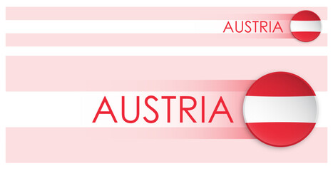 Wall Mural - Austria flag horizontal web banner in modern neomorphism style. Webpage Austrian country header button for mobile application or internet site. Vector