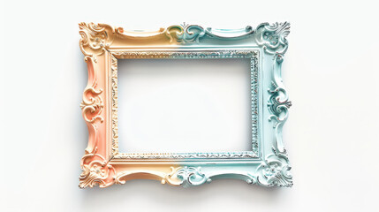 Aesthetic pastel empty vintage picture frame on white background. Invitation creative idea. Generative AI