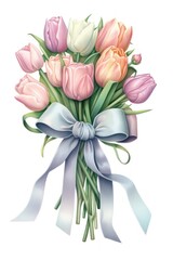 Sticker - Rose and tulip bouquet flower ribbon plant.