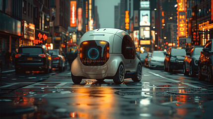 Poster - A driver of a high-tech autonomous vehicle is secretly assigned to transport a critical package across the city. Generative AI.