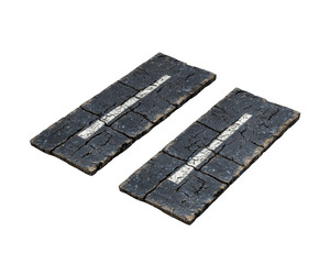 Two asphalt road sections isolated on white background. PNG transparent.