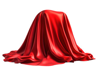 Mysterious object covered with red fabric isolated on white background. PNG transparent.