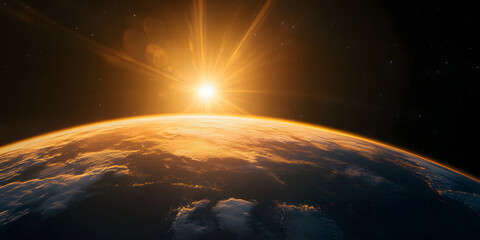 Wall Mural - a view of the earth from space, with the sun in the middle of the image,