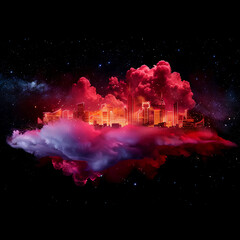 Wall Mural - spectacular cosmic cloud explosion within transparent square with black background. colorful nebula 