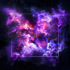 Wall Mural - spectacular cosmic cloud explosion within transparent square with black background. colorful nebula 