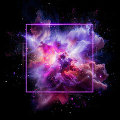 Wall Mural - spectacular cosmic cloud explosion within transparent square with black background. colorful nebula 