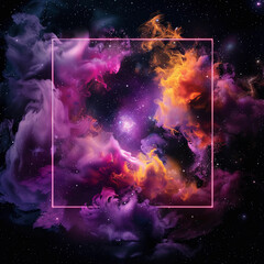 Wall Mural - spectacular cosmic cloud explosion within transparent square with black background. colorful nebula 