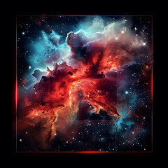 Wall Mural - spectacular cosmic cloud explosion within transparent square with black background. colorful nebula 