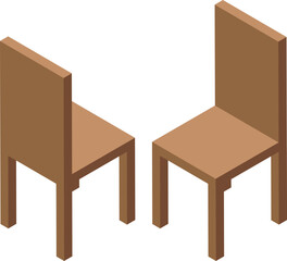 Poster - Two identical wooden chairs with four legs and a backrest, an isometric view of furniture for the interior