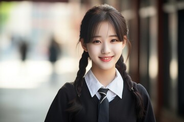 Poster - Young Korean girl standing smiling looking.