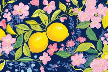 Wall Mural - Wallpaper background of lemon garden backgrounds grapefruit pattern.