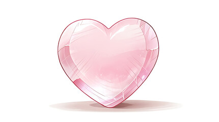 Wall Mural - Illustration of a Polished Rose Quartz Crystal Heart, Symbolizing Love and Emotional Healing, with Copy Space on a White Background