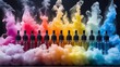 © Nataliia_Trushchenko - A row of colorful vials of different colors are shown in a cloud of smoke. The vials are arranged in a rainbow pattern, with each color representing a different type of liquid