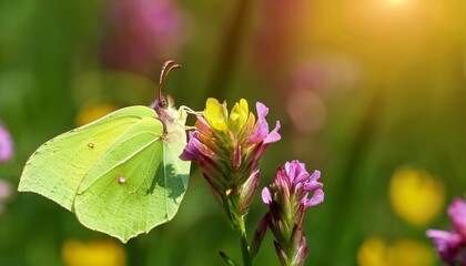 Wall Mural - common brimstone butterfly gonepteryx rhamni resting on common sainfoin onobrychis viciifolia