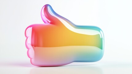 Poster - A colorful glass like thumb up symbol on a white background, AI