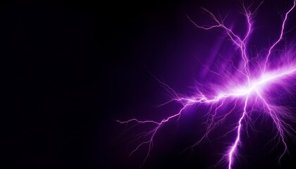 Sticker - purple lighting thunder sparks abstract dramatic light on plain dark black background for banner copy space