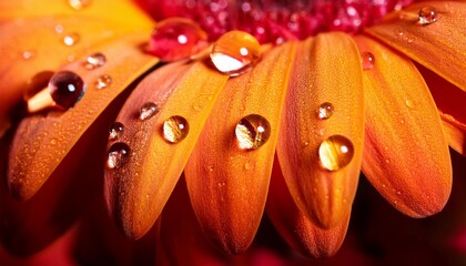 Wall Mural - title close up of water droplets on orange and red flower petals