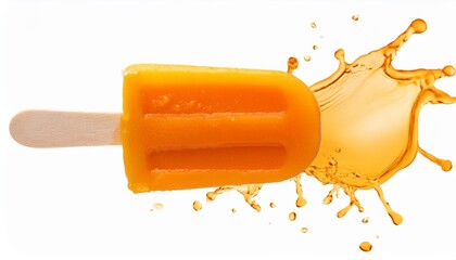 delicious orange popsicle on a wooden stick splashing cut out