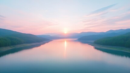 Wall Mural - A beautiful lake with a sunset in the background