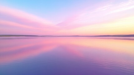 Wall Mural - a beautiful, serene lake with a pink and purple sky in the background