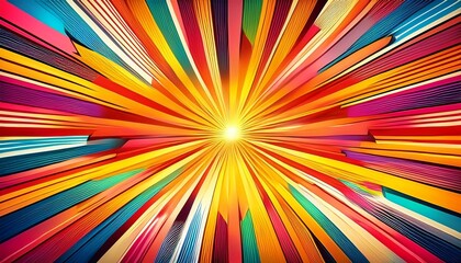 Wall Mural - radiant burst comic style illustration with multicolor rays and bold patterns