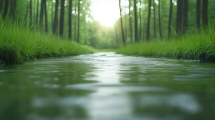 Wall Mural - A river with a green grassy bank