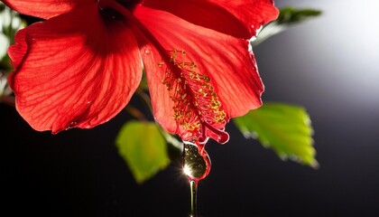 Wall Mural - nectar dripping from a bright red hibiscus flower img