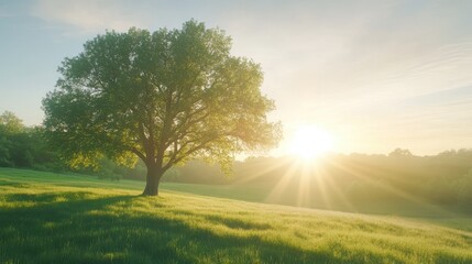 Wall Mural - a large tree stands in a field of green grass
