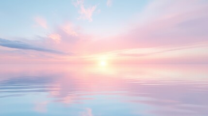 Wall Mural - A beautiful blue ocean with a pink and orange sunset in the background