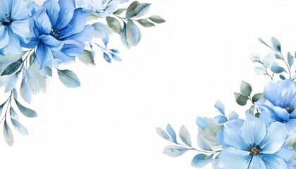 Wall Mural - light soft blue floral watercolor border