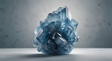 Poster - Illustration of a Large Celestite Crystal, Displaying Soft Blue Hues, Symbolizing Inner Peace and Connection to Higher Realms, with Copy Space on a White Background