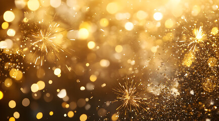Poster - A dazzling explosion of golden lights and sparkles, perfect for celebrations or festive occasions, creating a vibrant atmosphere.