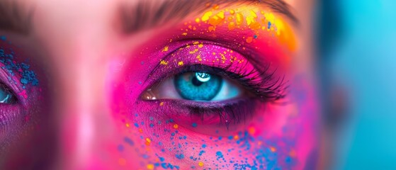 Wall Mural -  A tight shot of a woman's blue eye, accentuated by blue eyeliner and eyeshadow