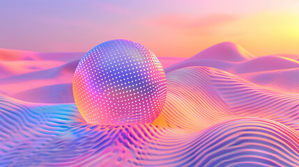 Sticker - 3D lattice shape on a sand to sunset gradient background