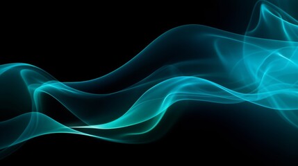 Wall Mural - abstract background , 3d render emerald, turquoise, green transparent waves on black background, glo